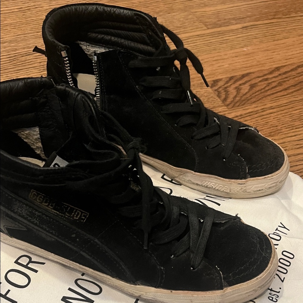 Golden Goose - Black High-Top Sneakers with Side Zipper - Suede - size 37